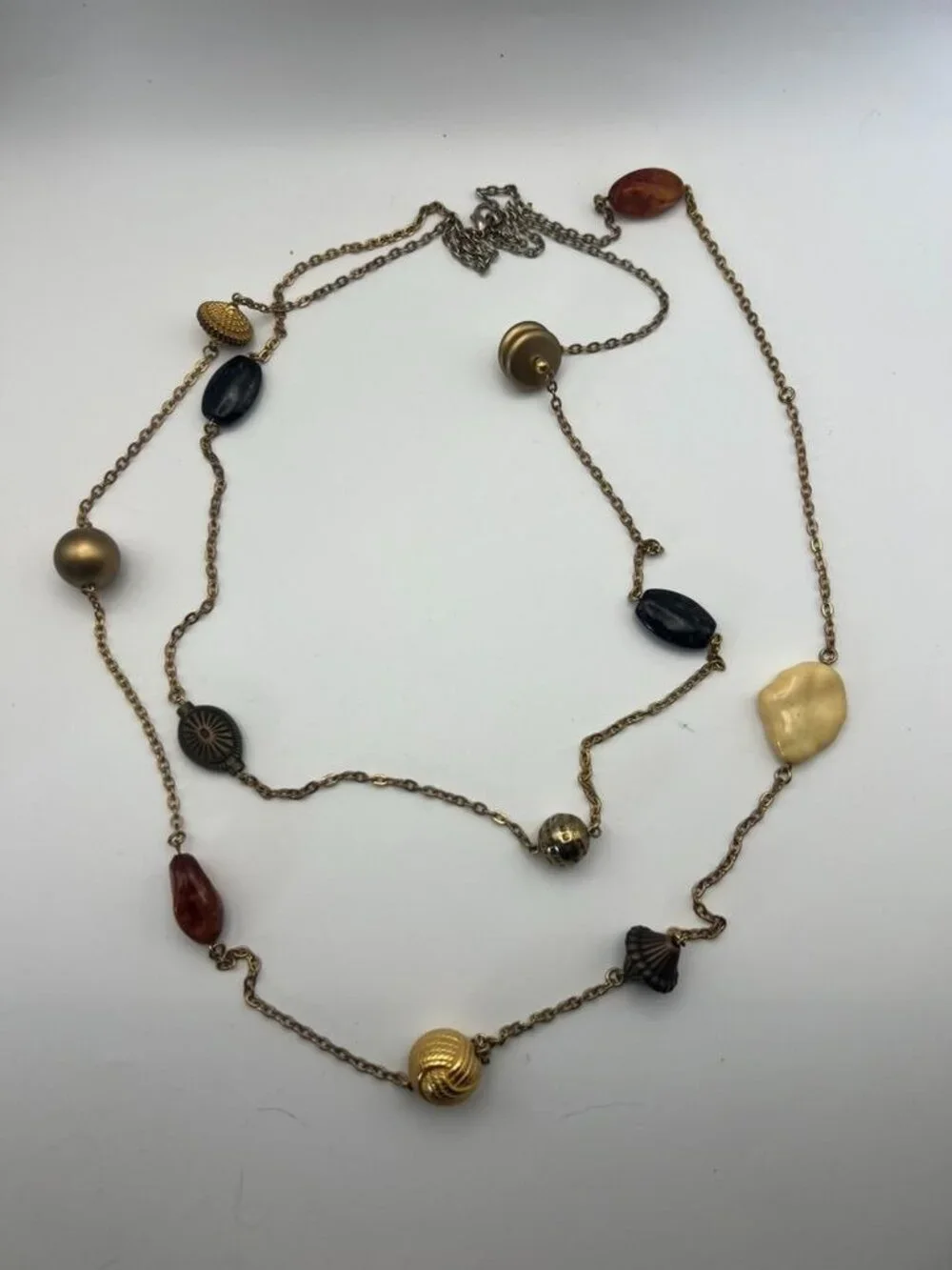 Vintage Erica Lyons Style Station Necklace Mixed Bead Amber Black Shell
